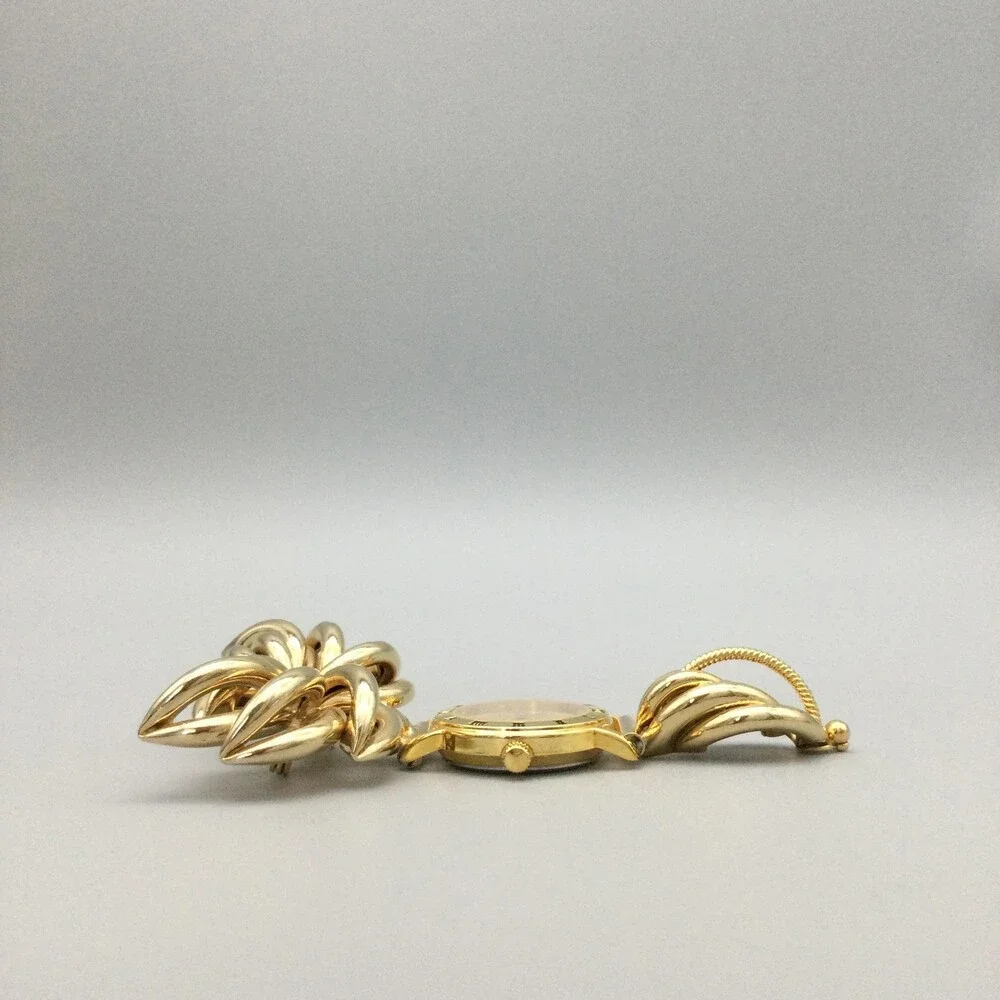 Tali Beverly Hills Nurse Brooch Watch Womens 24mm Gold Tone Leaf New Battery